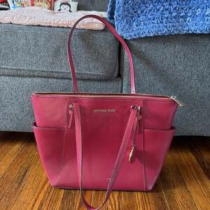 Michael Kors Charlotte Large Zip Tote Dark Pink With Dust Bag EUC